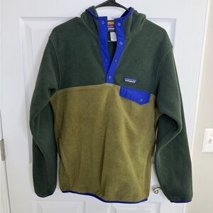 L Men's Multicolor Hooded Synchilla Fleece/Pockets Patagonia! Small! Blue green